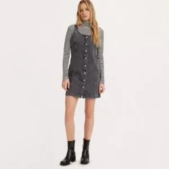 Levi's Dresses & Skirts - Levi's Tuli Black Denim Mini Dress XL - #A3351-0000 - 90s - Fitted Tank Dress